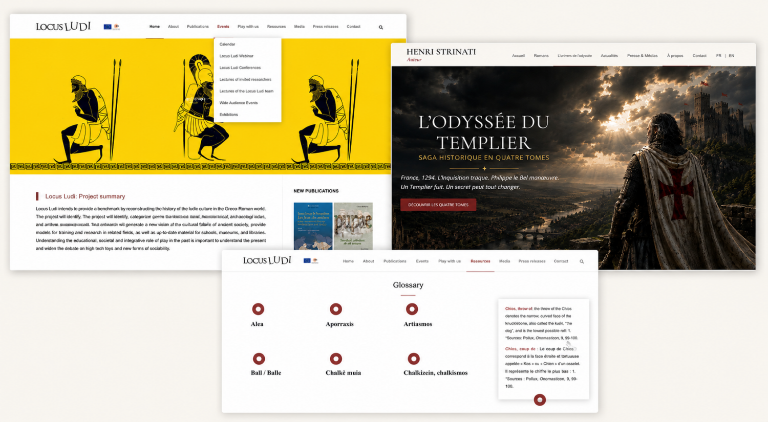 Examples of websites designed by Expressum for Locus Ludi and Henri Strinati